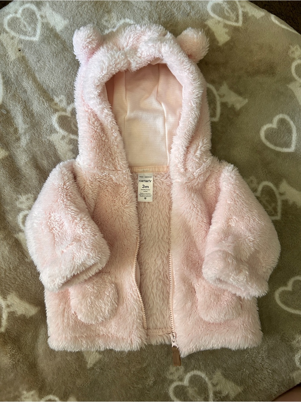 Carter's Light Pink Plush Hooded Puffer Jacket with Ears